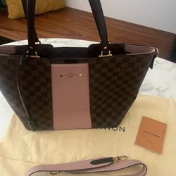 LV Monogram Handbag with Pink Leather Trim & Strap