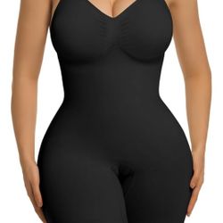 SHAPERX Women's Bra Free Bodysuits Tummy Control Shapewear Mid Thigh Body Shaper with Removable Pads