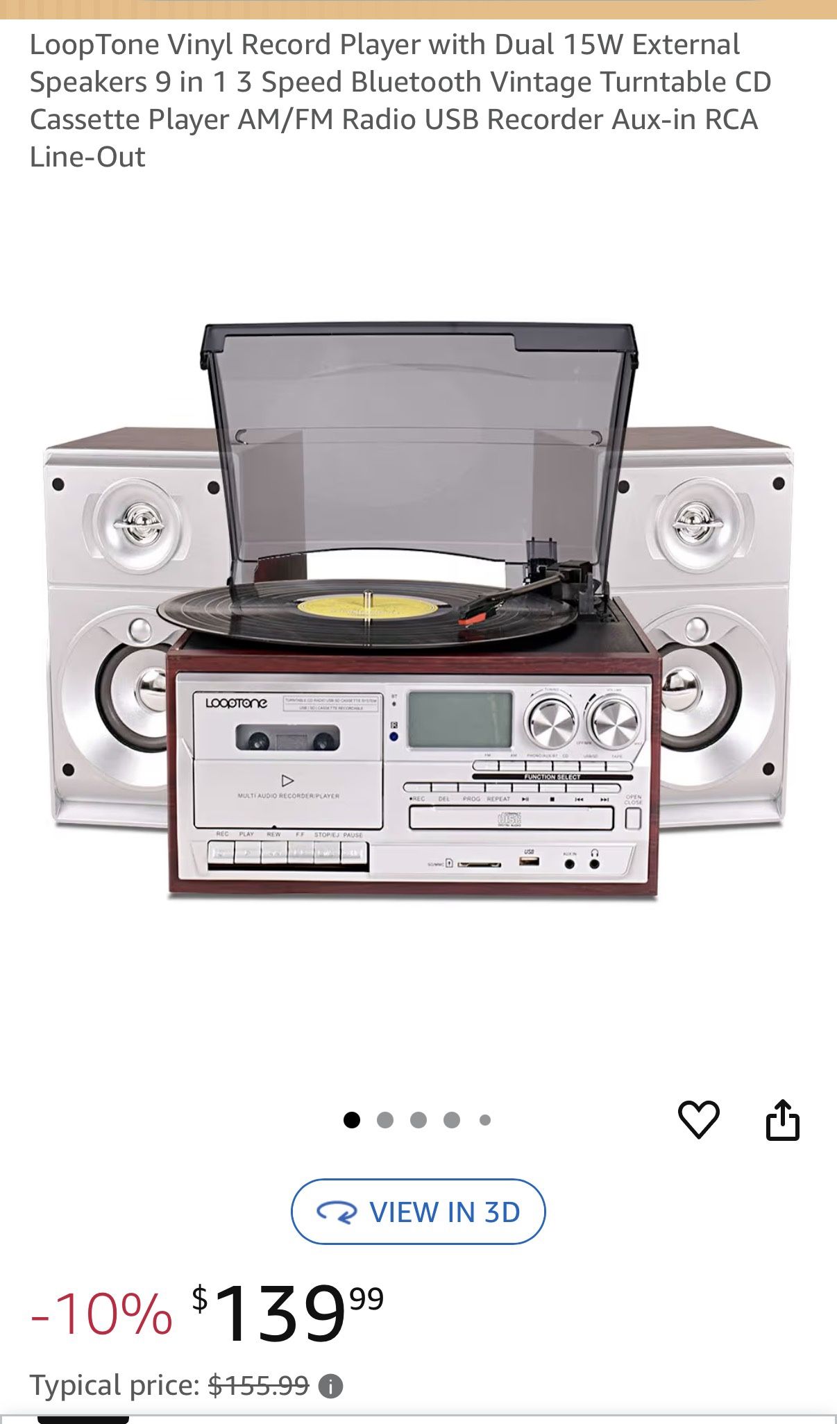 New LoopTone Vinyl Record Player Turntable With Speakers