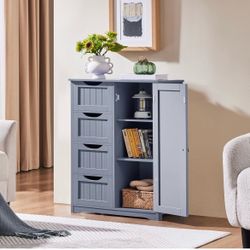 Large Bathroom Storage Cabinet, Freestanding Floor Cabinet with 4 Dawers and 1 Door, Adjustable Shelf, Bathroom Storage Organizer with 3 Shelves, for 