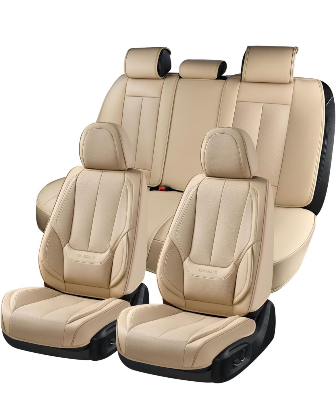 Coverado Car Seat Covers Full Set, Seat Covers for Cars, Beige Car Seat Cover, Car Seat Protector Waterproof, Nappa Leather Car Seat Cushion, Car Seat