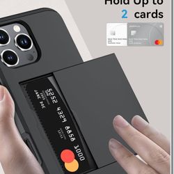 Qinmay Compatible with iPhone 16 Pro Case with Card Holder, Dual Layer Shockproof,Heavy Duty Protective Hidden Slot Slim Wallet Phone Cover，Black D.