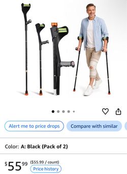 Adult Forearm Crutches 2-Pack, Foldable Adjustable 36"-46"