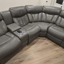 Mueble Gris Seccional Con 3 Reclinables