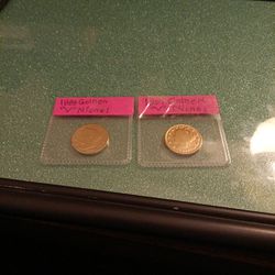 Set Of Two Old/vintage "V" Nickels Golden, Covered With Gold Coins. 