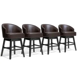 26.6" Solid Wood Swivel Counter Height Bar Height Bar Stools Upholstered Barstools - Set of 4 - Coffee