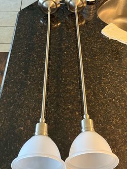 Brushed Nickel Pendant Lights with Frosted Glass Shades - Pair