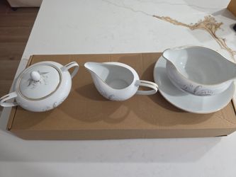 vintage Kaysons Fine China sugar bowl, creamer bowl, and gravy bowl with plate