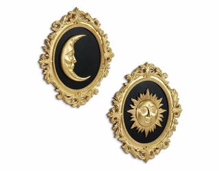 Set of 2 sun & moon gold & black 3D wall art