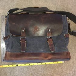 Embossed Briefcase Canvas And Leather Octopus Design 