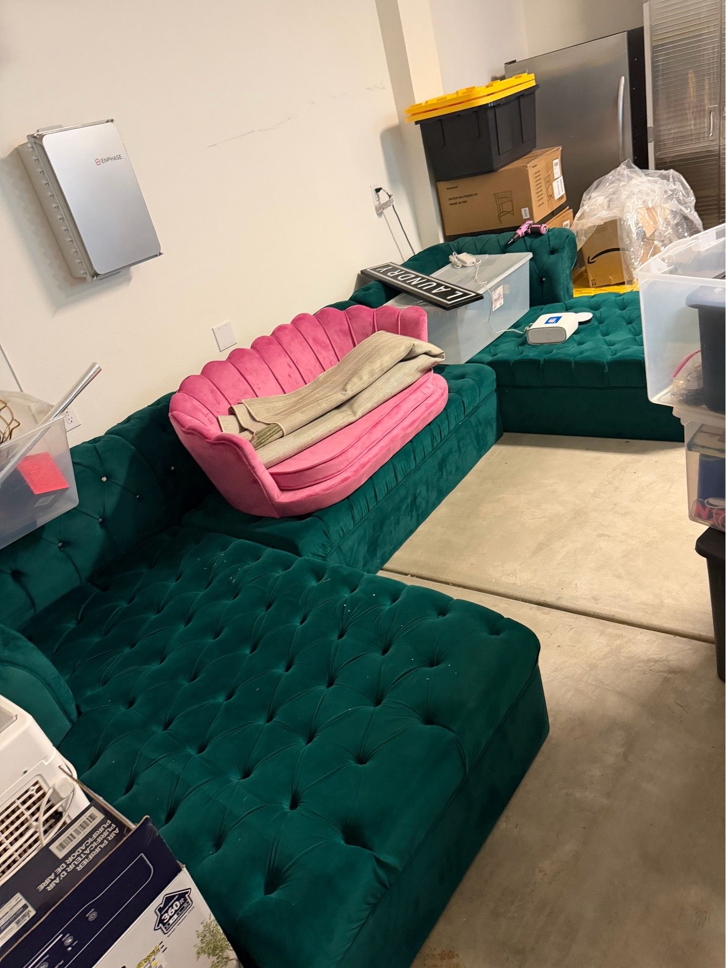 Emerald Green Velvet Sectional Couch – AS IS