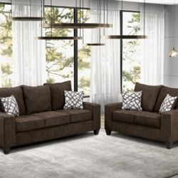 Brand New 2 Pc Chocolate  Living Room Set