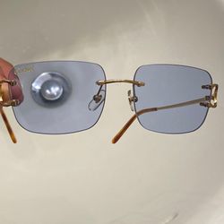 Cartier Sunglasses Gold Blue Lenses 