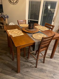 Wooden Counter Height Dining Table and 8 Chairs and lazy susan