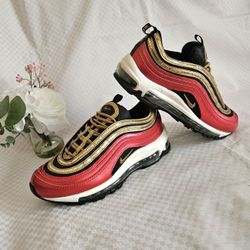 Women's Nike Air Max 97 Red Gold Sequin Black Size 6.5 Women or 5Y 