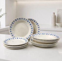 Vintage Oxford Brazil 3850-2 Blue Floral Dinnerware Set 12 Pc Stoneware