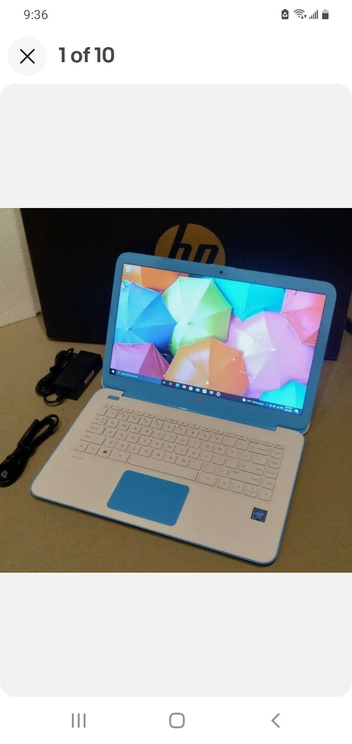 CUTE! WHITE & SKY BLUE HP STREAM 14 LAPTOP 32GB N3060 1.60GHz 10 S Mode GRADE A