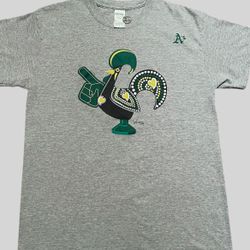 Oakland Athletics rooster vintage gray and green graphic t shirt Silviera designs Size Medium 