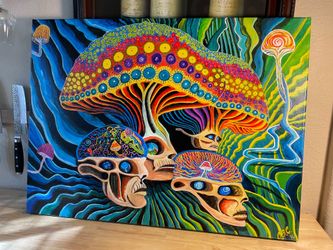 “Mushroom Head” Limited Edition #1/10 Fine Art Canvas Print Charles Brian Craveiro Psychedelic Surrealism