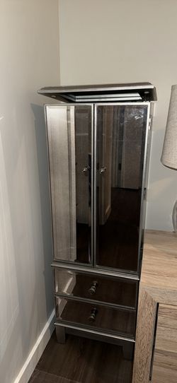 Pier 1 Mirrored Jewelry Armoire with Drawers and Top Mirror