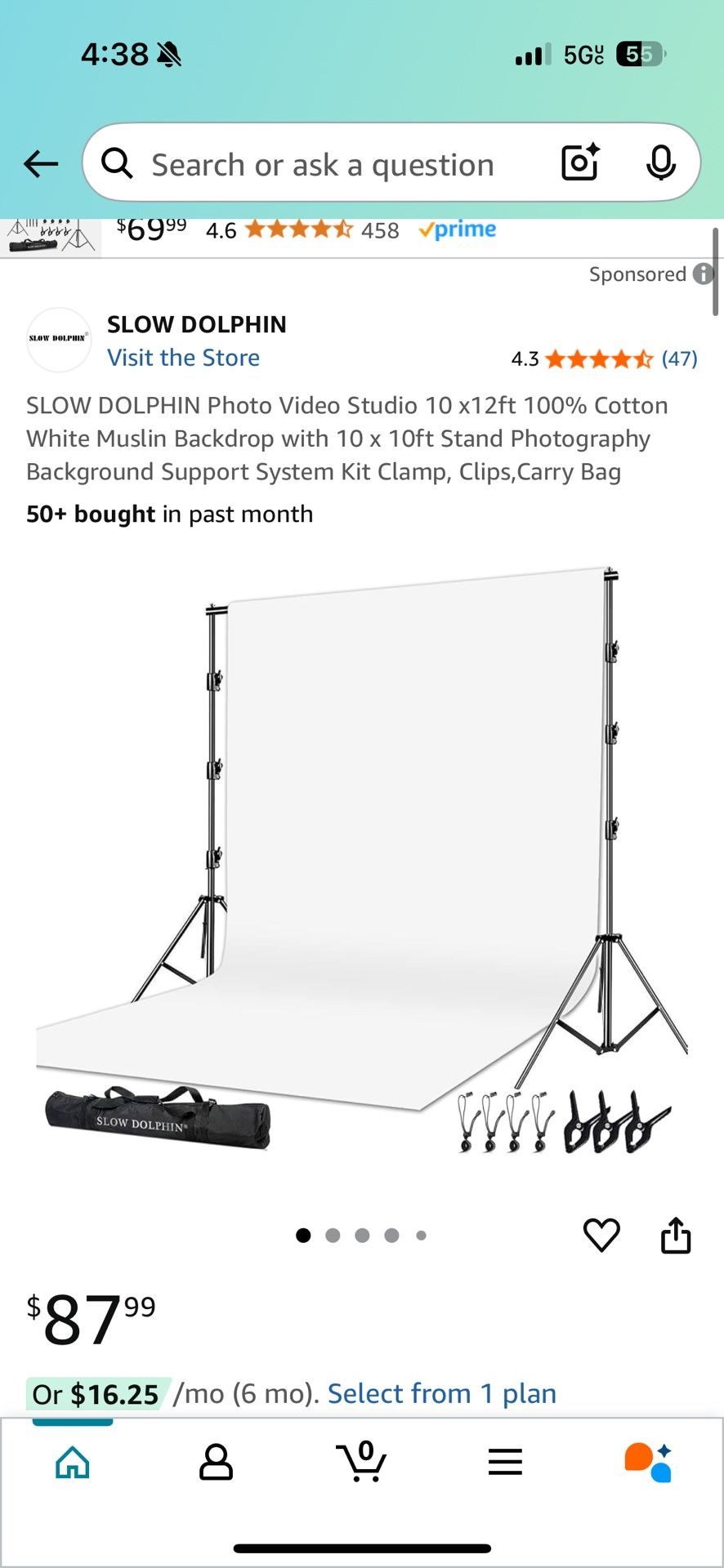 SLOW DOLPHIN Photo Video Studio 10 x12ft 100% Cotton White Muslin Backdrop with 10 x 10ft Stand Photography Background Support System Kit Clamp, Clips