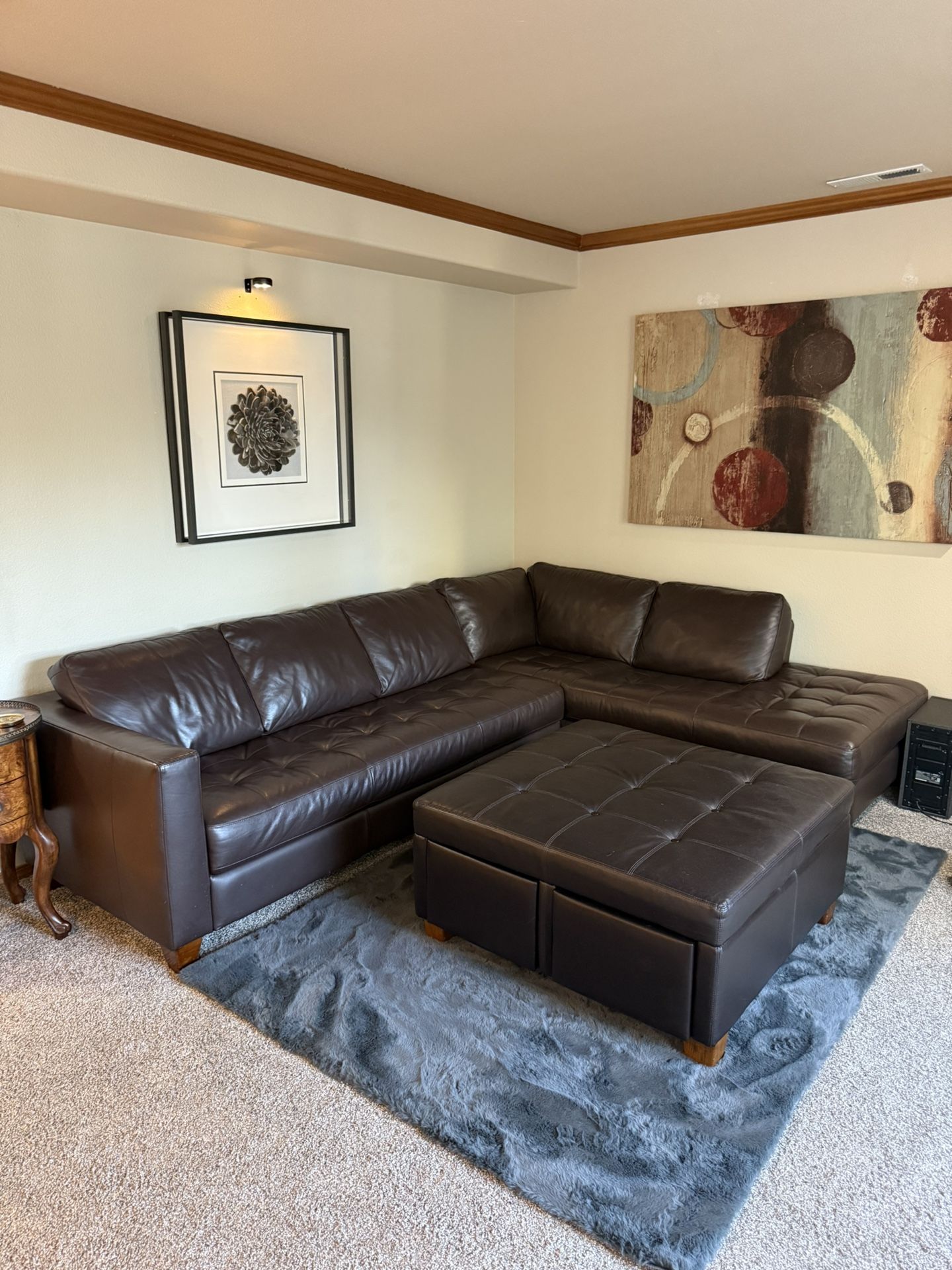 Leather Section With Matching Ottoman
