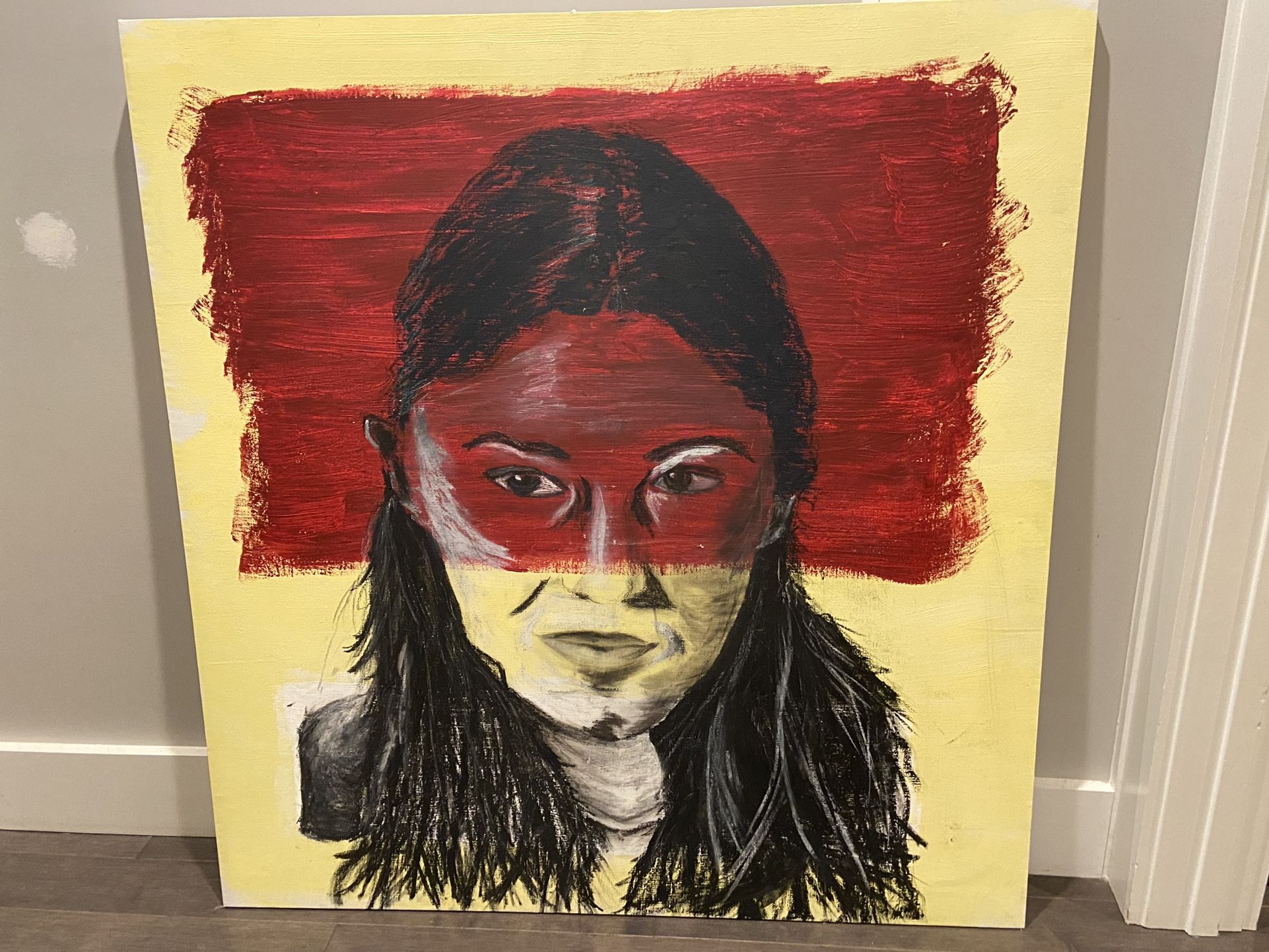 LARGE PORTRAIT OF NATIVE AMERICAN WOMAN OIL ON CANVAS