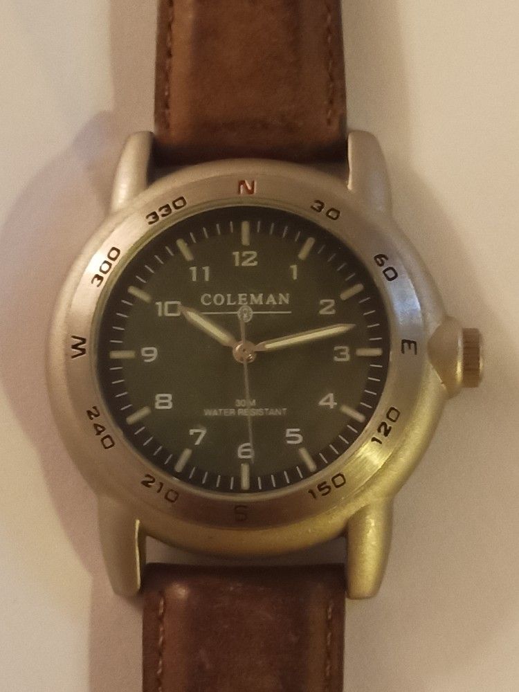 Men's Coleman Quartz 40-280 Green Dial Leather Band