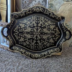 Vintage Black & Gold Decorative Serving Tray – Ornate Baroque Style