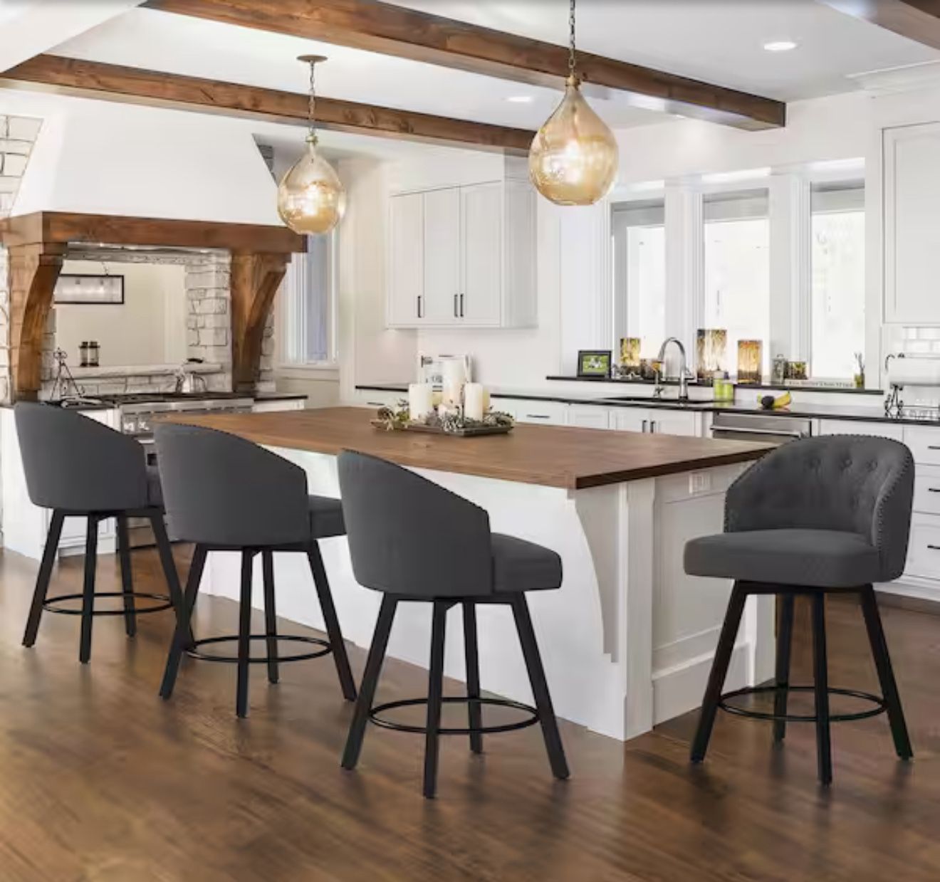 Arturo 26 in.Dark Gray Linen Fabric Upholstered Swivel Bar Stool with Metal Frame Nailhead Counter Barstool Set of 4