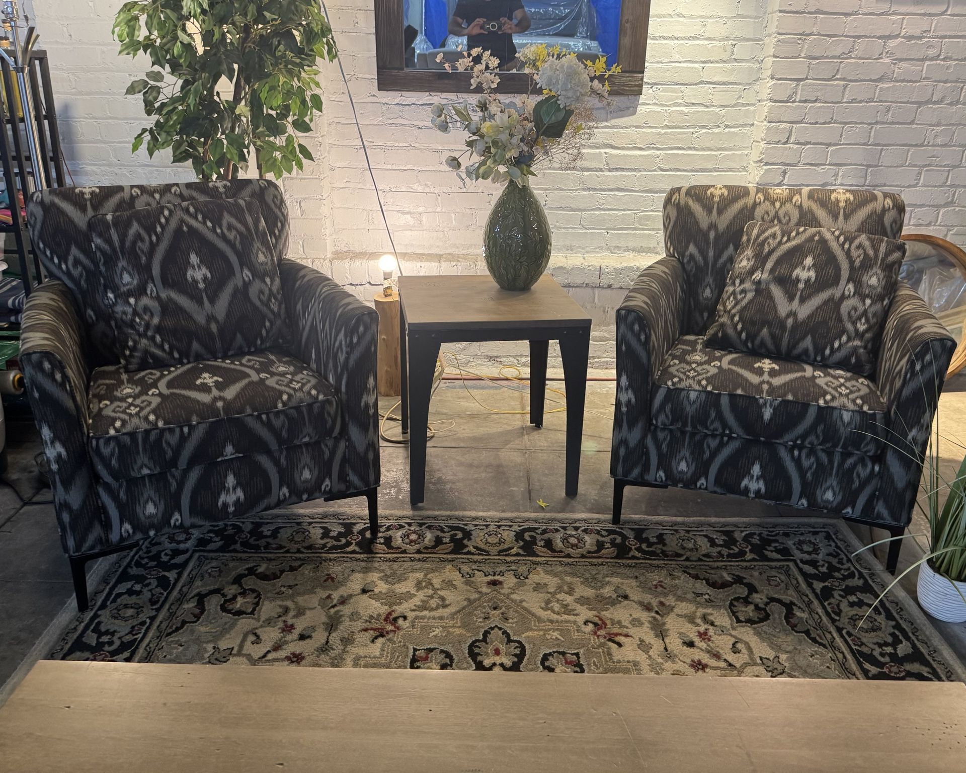 Pair of Boho Printed Chairs with MCM Legs