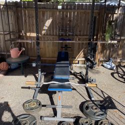 Squat Rack And Bench W/ Weights 