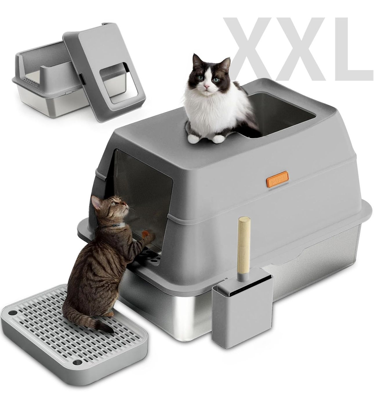 Stainless Steel Litter Box with Lid, XL Enclosed Cat Litter Boxes for Big Cats Odorless Cat Litter Box with Carbon Filters, Metal Extra Large Litter