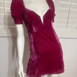 New Small fucia velvet poof sleeve dress evening cocktail party short Bodycon