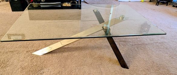 Modern Glass Coffee Table with Metal Base – 48” x 28”
