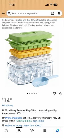 Ice Cube Tray with Lid and Bin, 3 Pack Stackable Silicone Ice Trays for Freezer with Storage Container and Scoop