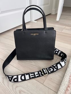 Karl Lagerfeld Paris Black Leather Tote Bag