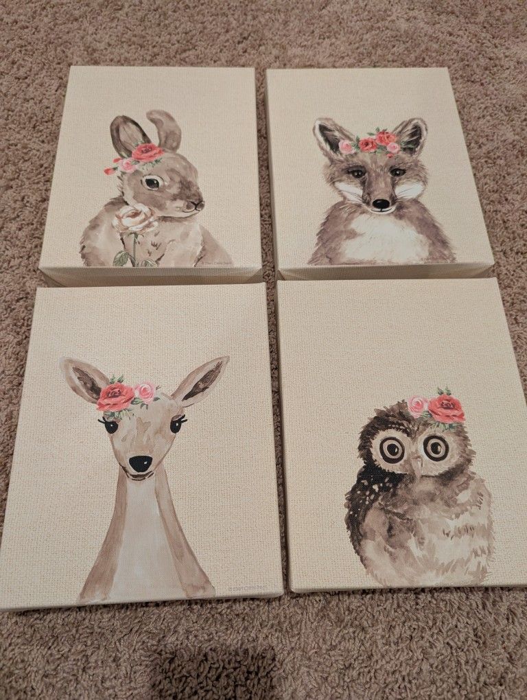 4 Nursery Animals Canvas Art