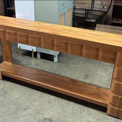 F2123 - L Extra Long Console Table, Farmhouse 2-Tier Entryway Table with Storage