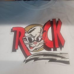 ROCK AND ROLL EMBROIDERED WHITE TEE SHIRTS 