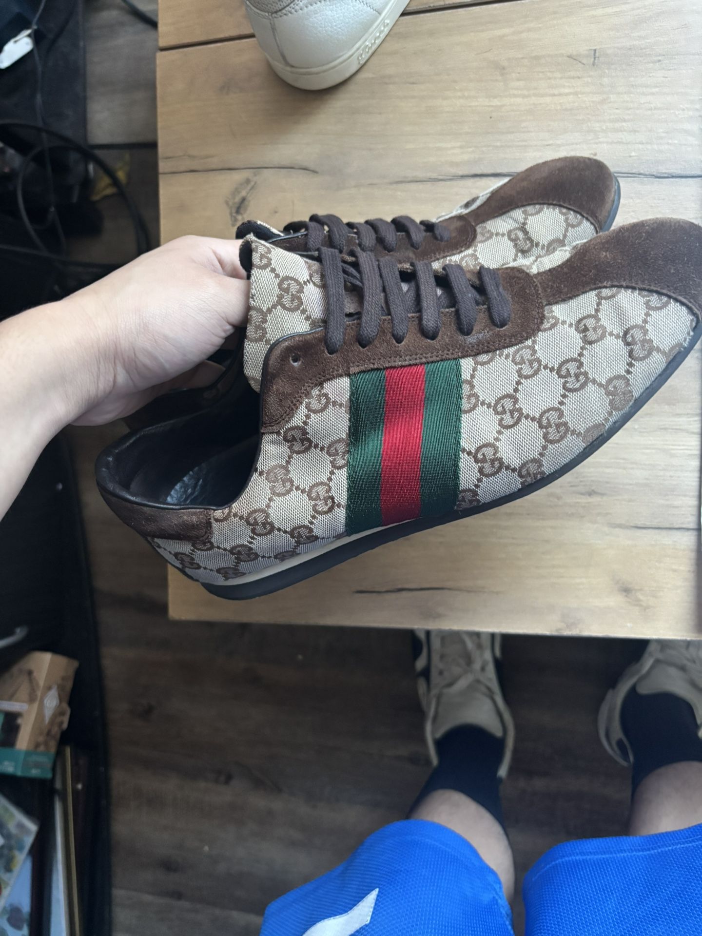 Gucci Brown/Beige GG Suede Web Low Top Sneakers 
