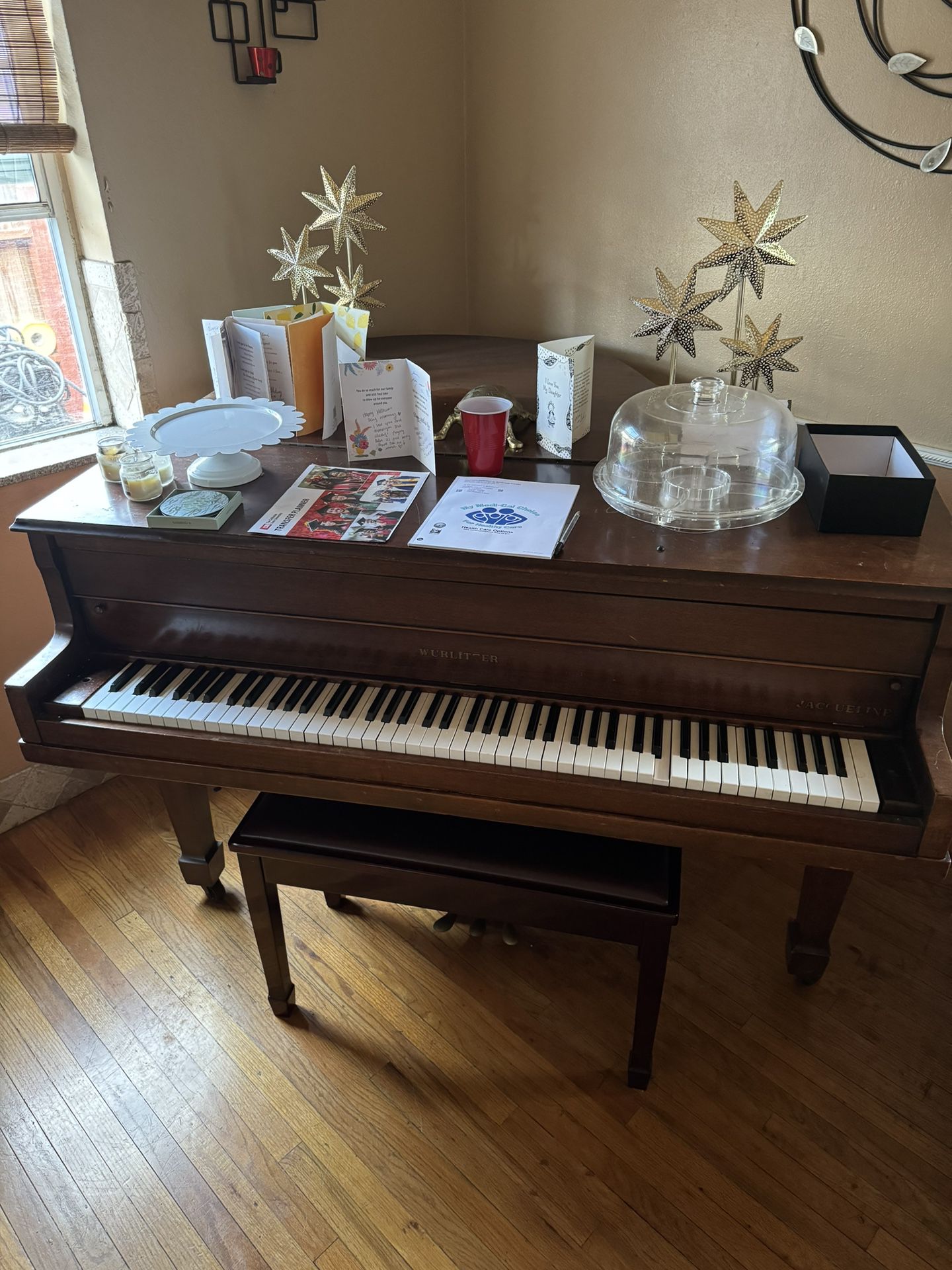 Wurlitzer Baby Grand Piano Ebony Brown, Matching Bench