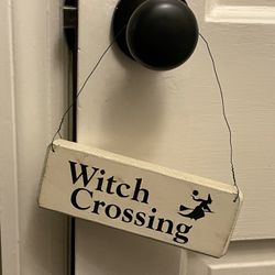 Witch Crossing Halloween Decor Sign Prop Hand Made 