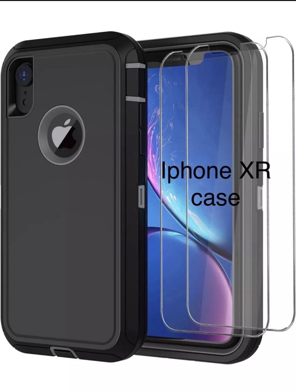 For iPhone XR Case with 2 x Screen Protector black