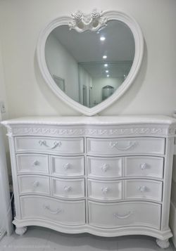 White Dresser with Heart-Shaped Mirror