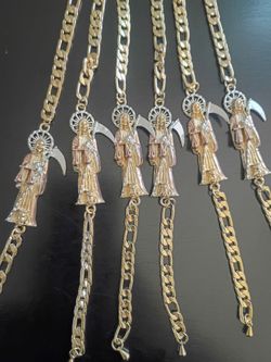 Santa Muerte Pendant Figaro Chain bracelet