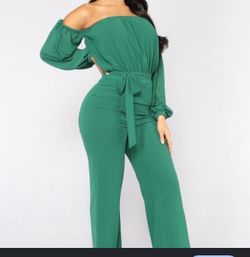 Green Off-Shoulder Jumpsuit with Belt
