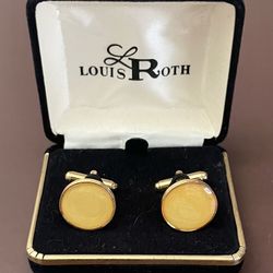Louis Roth Dress Shirt Wedding Cufflinks Round Gold-Tone w/ Yellow Center NWOT