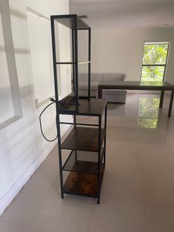 Industrial Rustic Baker’s Rack with Power Outlet & Storage Shelves