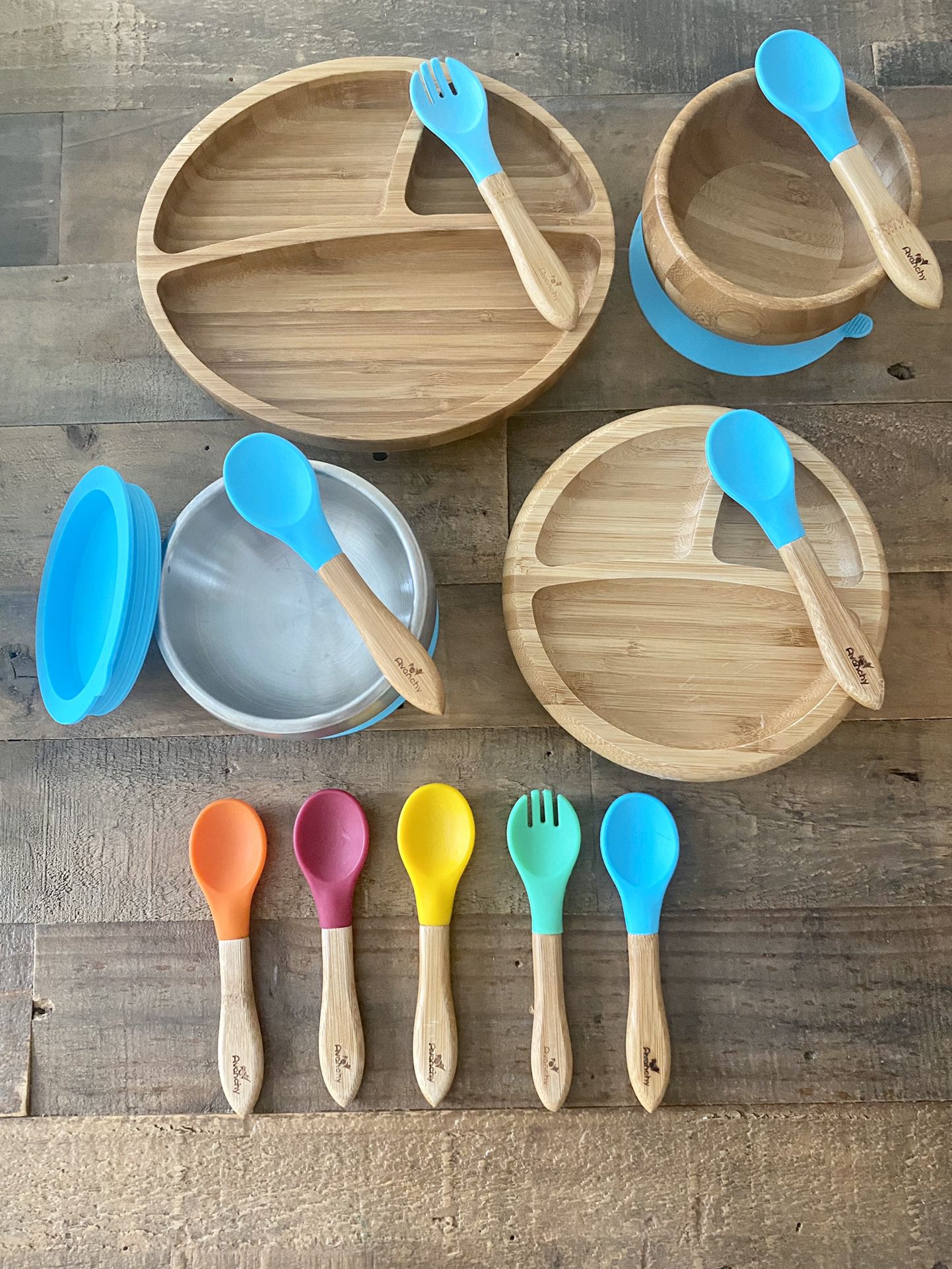 Avanchy Bamboo Toddler Plates, Bowls & Cutlery ($105 Value)